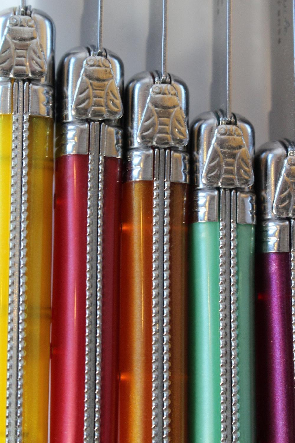 Be Home Laguiole 6 Piece Steak Knife Set Platine Rainbow In Wood Presenation Box