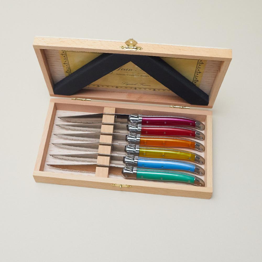 be home Laguiole 6 Piece Steak Knife Set Platine Rainbow in Wood Presenation Box