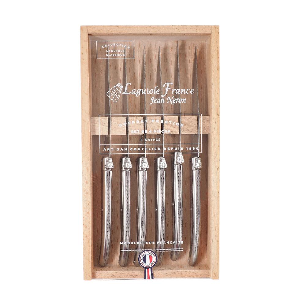 Be Home Laguiole 6 Piece Steak Knife Set Platine Stainless Steel In Wood Box With Acrylic Lid