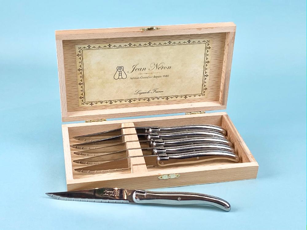 Be Home Laguiole 6 Piece Steak Knife Set Platine Stainless Steel In Wood Presentation Box