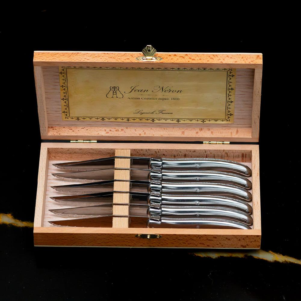 be home Laguiole 6 Piece Steak Knife Set Platine Stainless Steel in Wood Presentation Box
