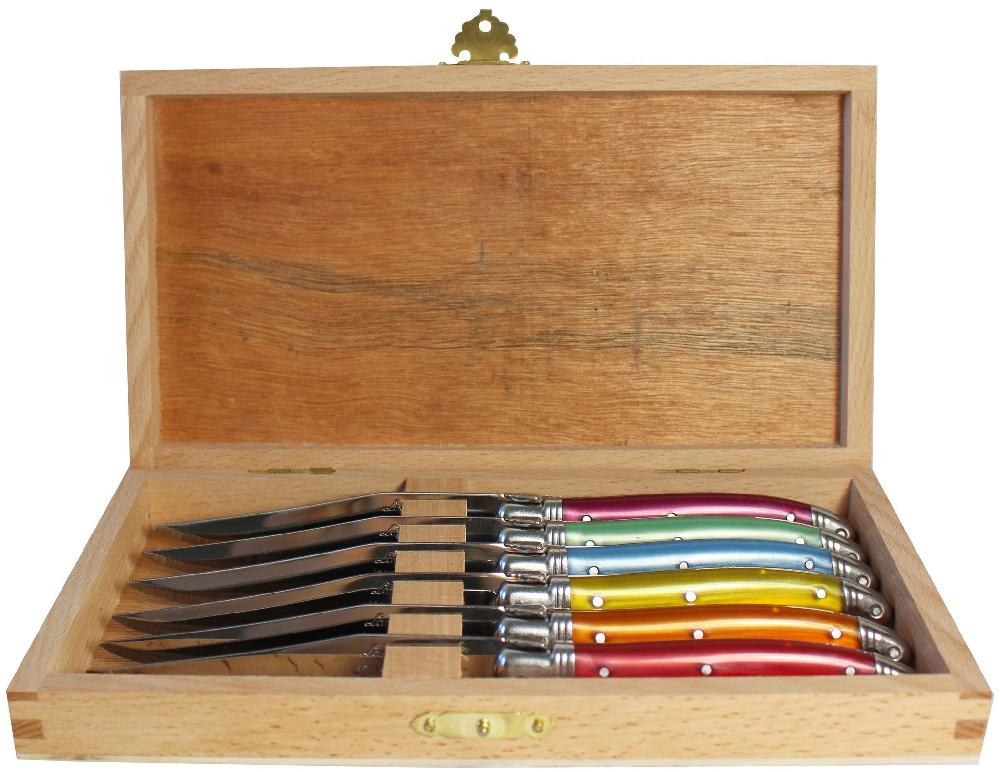 Be Home Laguiole 6 Piece Steak Knife Set Rainbow In Wood Presentation Box
