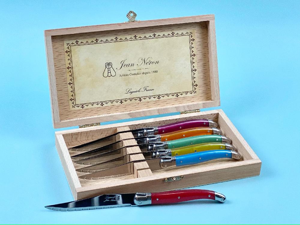 Be Home Laguiole 6 Piece Steak Knife Set Rainbow In Wood Presentation Box