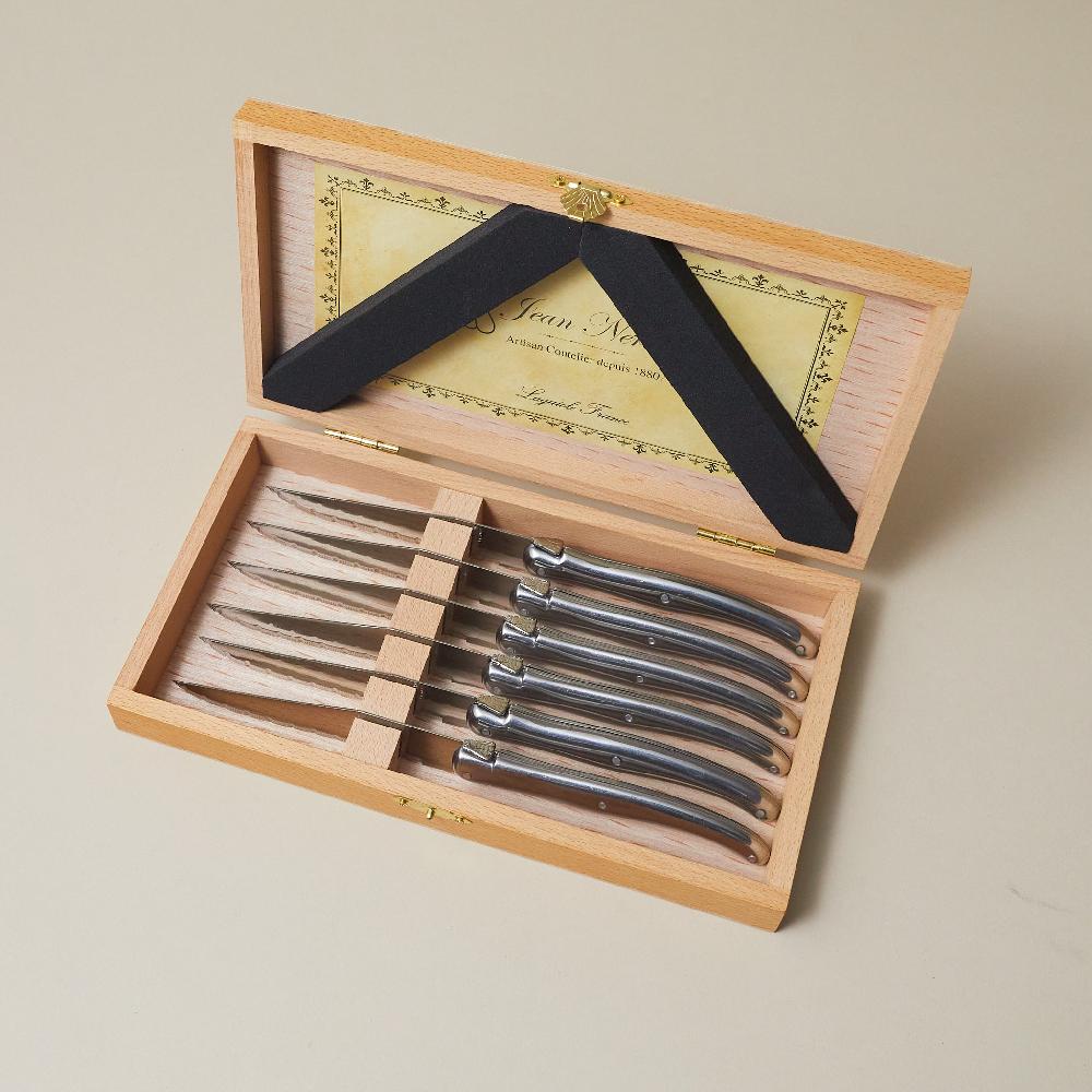 be home Laguiole 6 Piece Steak Knife Set Stainless Steel in Wood Presentation Box