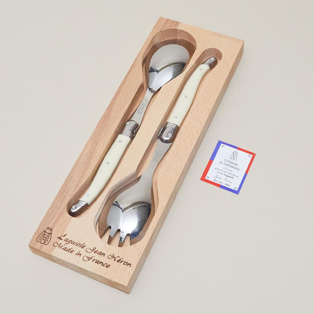 be home Laguiole Salad Serving Set Ivory in wooden box