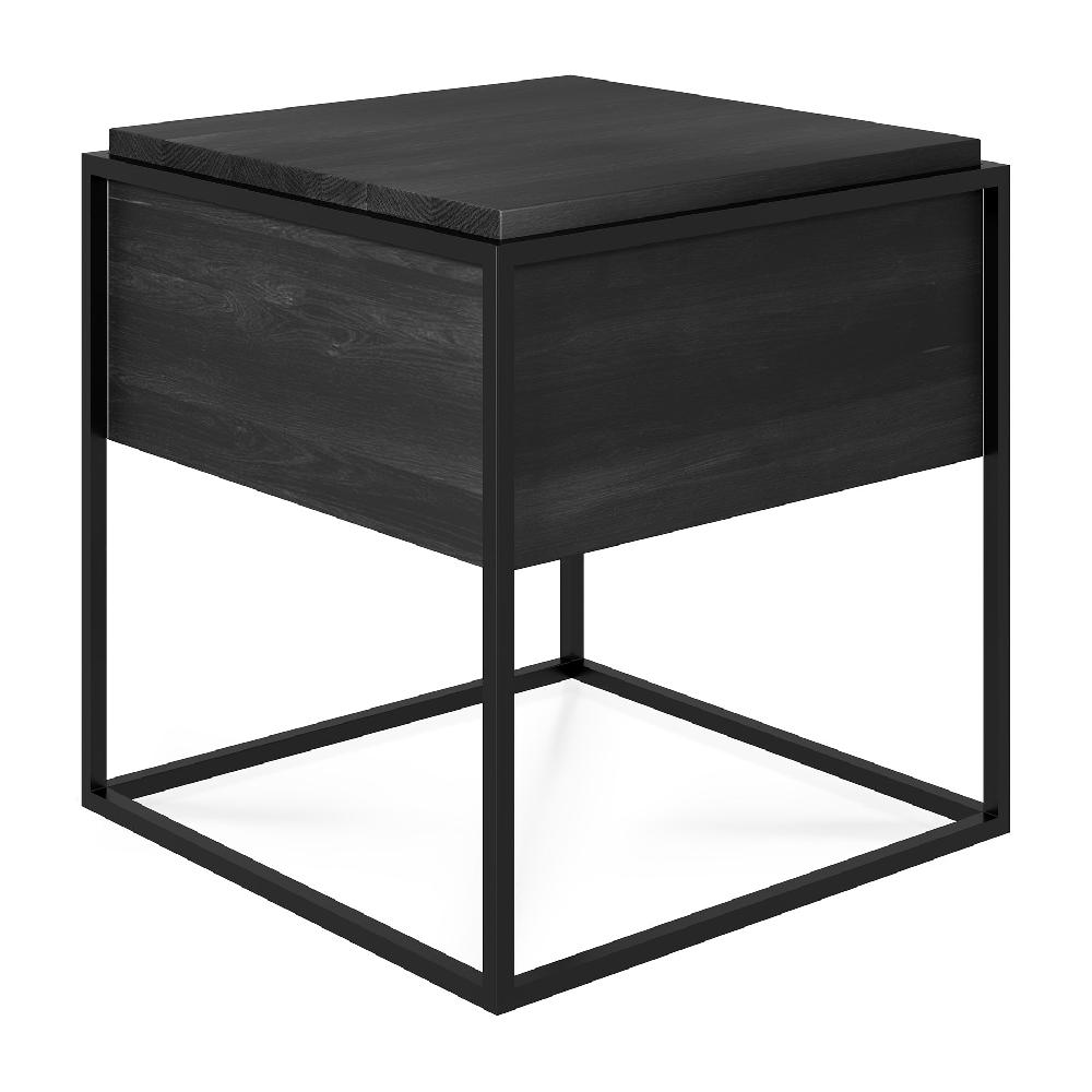 Be Home Monolit Solid Black Oak Bedside Table With Black Metal