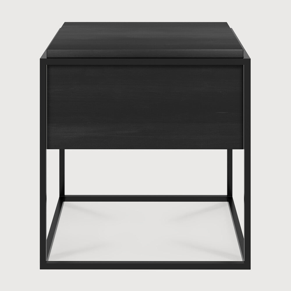 Be Home Monolit Solid Black Oak Bedside Table With Black Metal