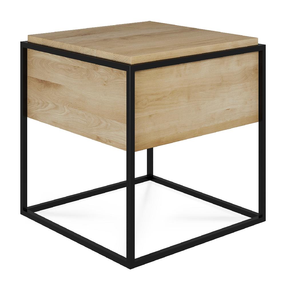 Be Home Monolit Solid Oak Bedside Table With Black Metal