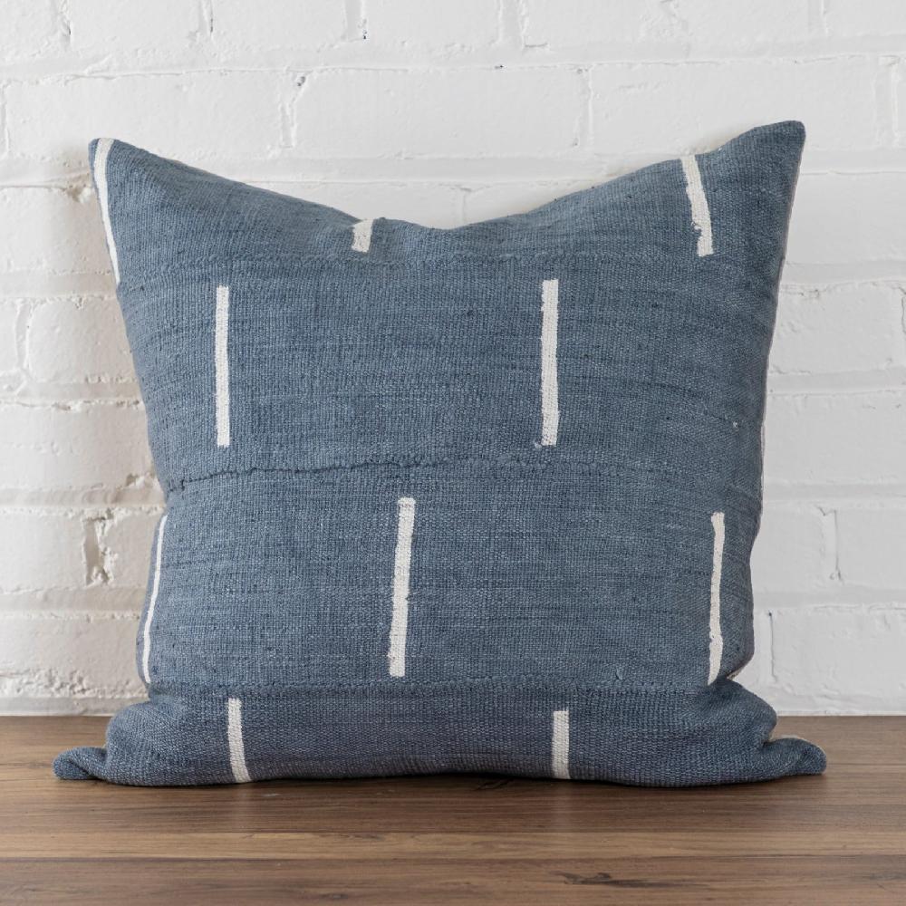 be home Mud Cloth Square Pillow Blue / Grey with Dash Pattern