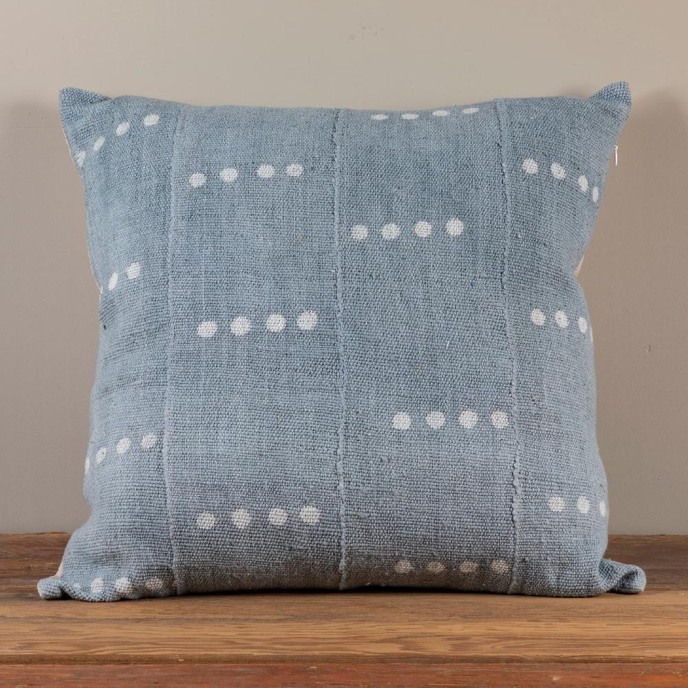 Be Home Mud Cloth Square Pillow Blue / Grey With Dots