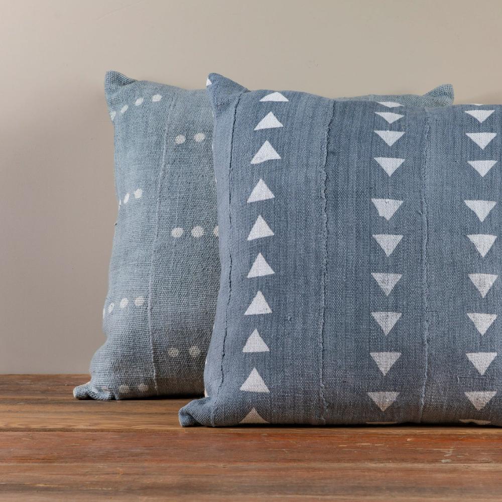 Be Home Mud Cloth Square Pillow Blue / Grey With Dots