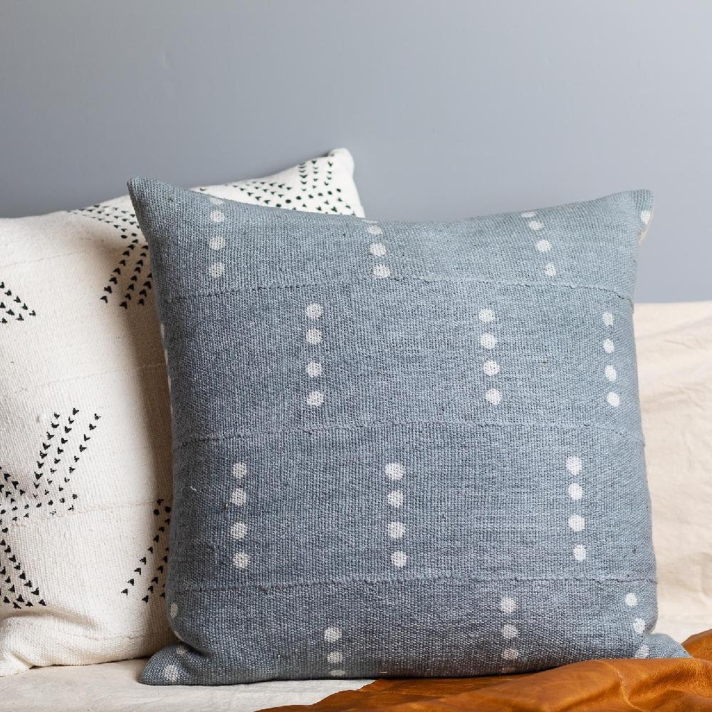 Be Home Mud Cloth Square Pillow Blue / Grey With Dots