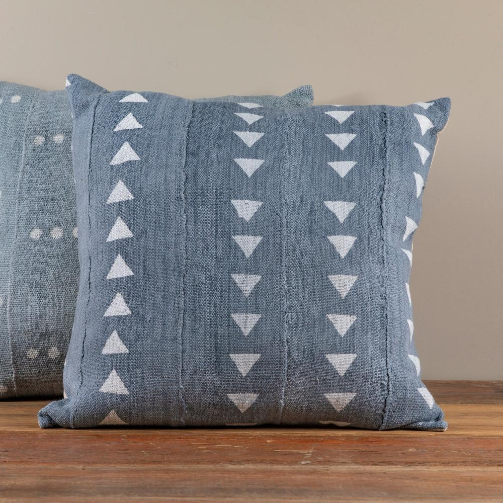 Be Home Mud Cloth Square Pillow Blue / Grey With Triangles