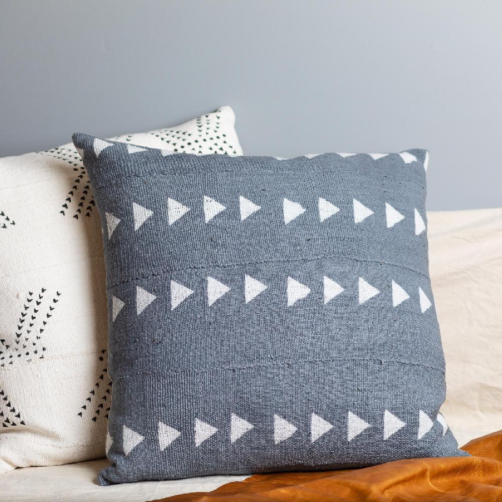 Be Home Mud Cloth Square Pillow Blue / Grey With Triangles
