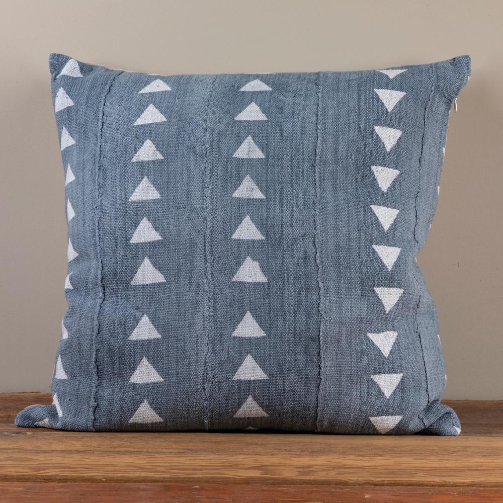 be home Mud Cloth Square Pillow Blue / Grey with Triangles