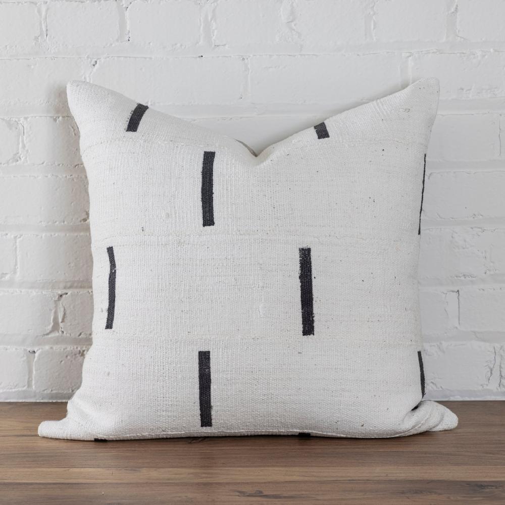 be home Mud Cloth Square Pillow White with Black Dashes
