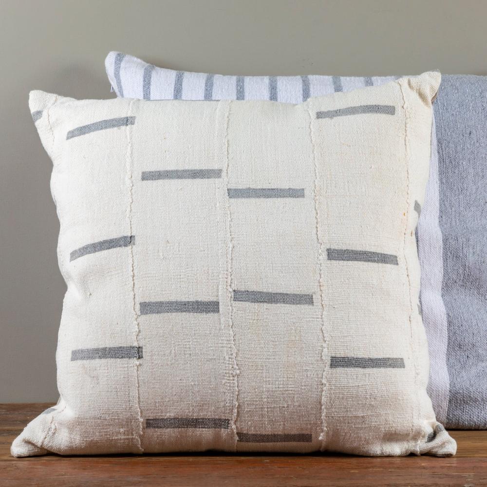 Be Home Mud Cloth Square Pillow White With Grey Dashes