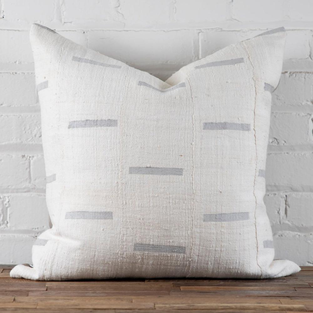 be home Mud Cloth Square Pillow White with Grey Dashes