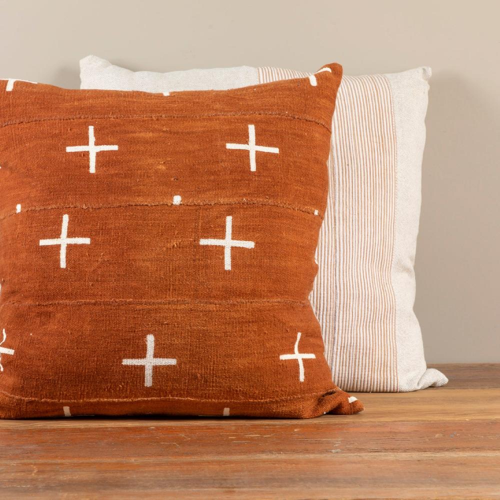 Be Home Natural Linen Square Pillow With Aso Oke Mudcloth