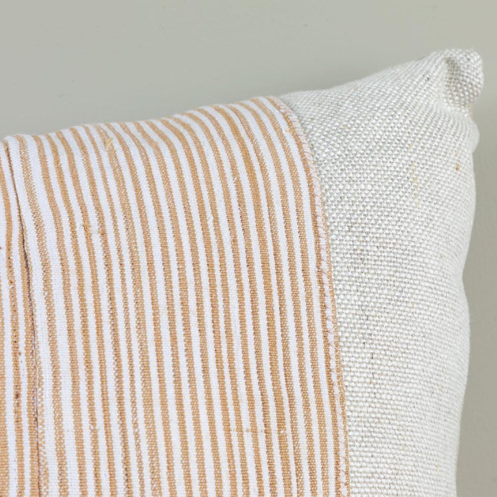 Be Home Natural Linen Square Pillow With Aso Oke Mudcloth