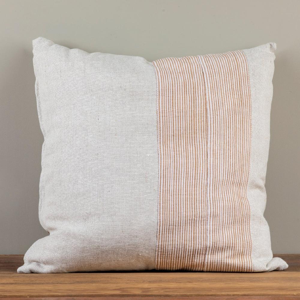 Be Home Natural Linen Square Pillow With Aso Oke Mudcloth