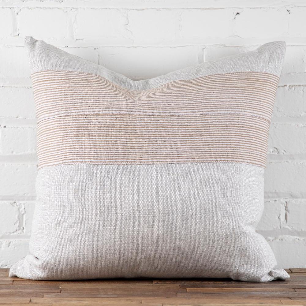 be home Natural Linen Square Pillow with Aso Oke Mudcloth