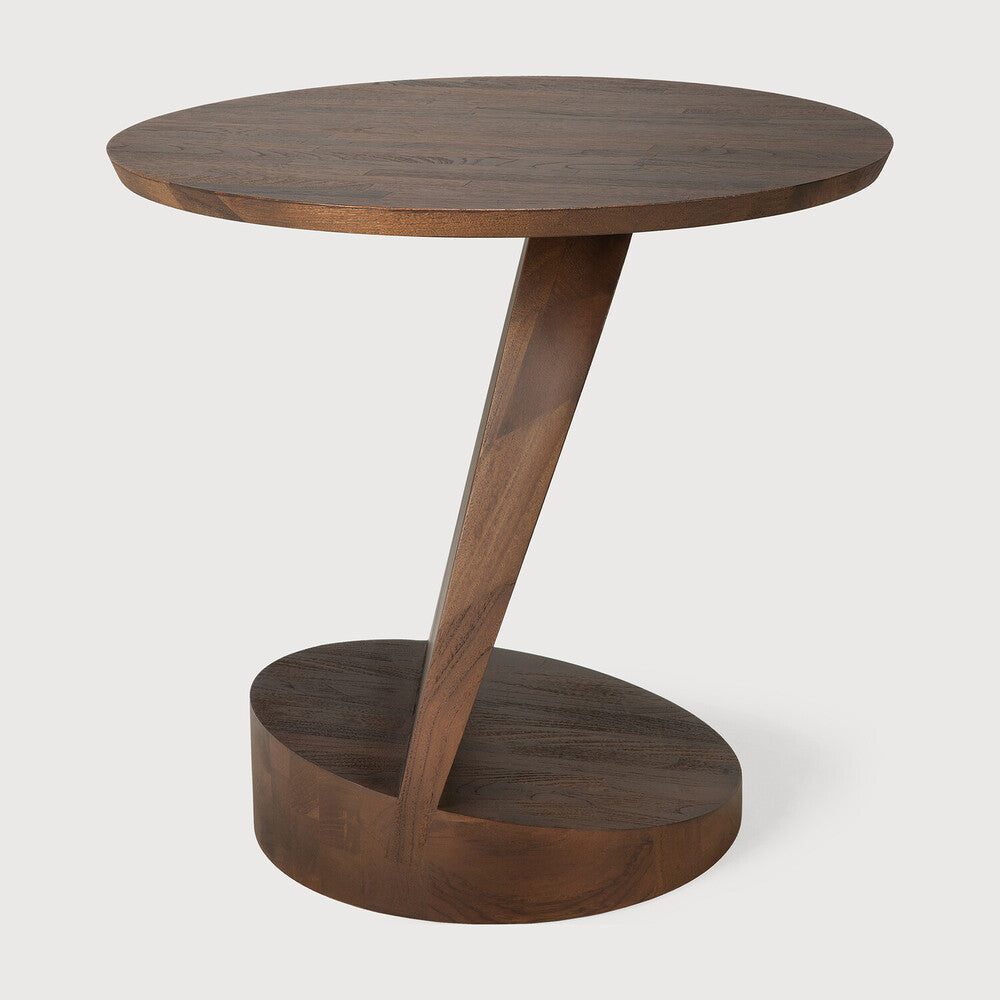 Be Home Oblic Side Table Varnished Teak Brown Round