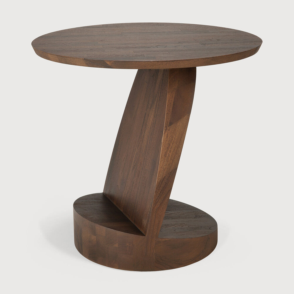 Be Home Oblic Side Table Varnished Teak Brown Round