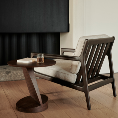 be home Oblic Side Table Varnished Teak Brown Round