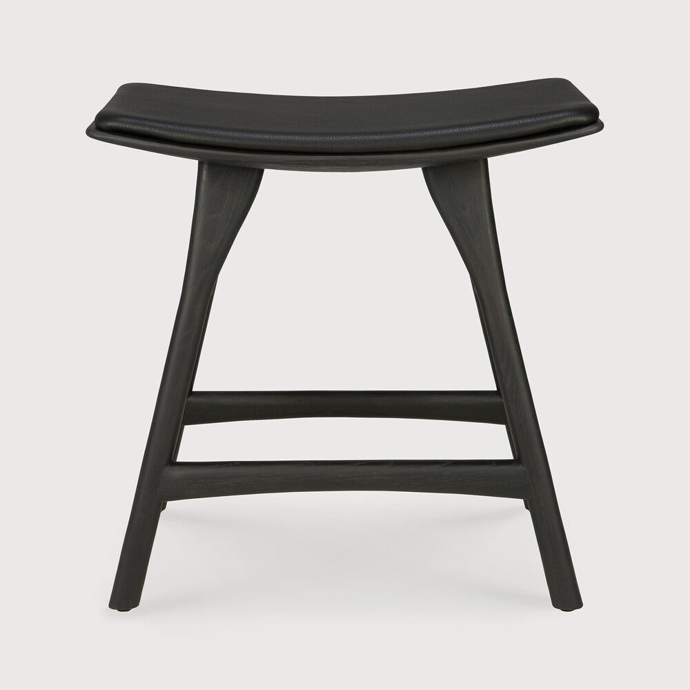 Be Home Osso Stool Varnished Oak Black With Black Leather Seat