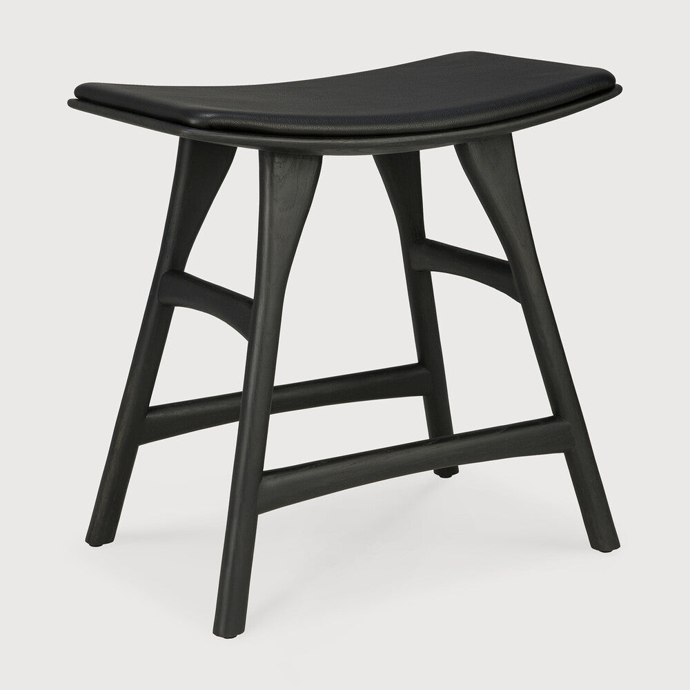 Be Home Osso Stool Varnished Oak Black With Black Leather Seat