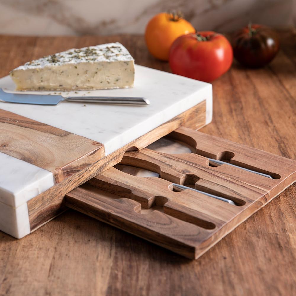 be home Pavia Pocket Drawer Board with Matte Stainless Cheese Set