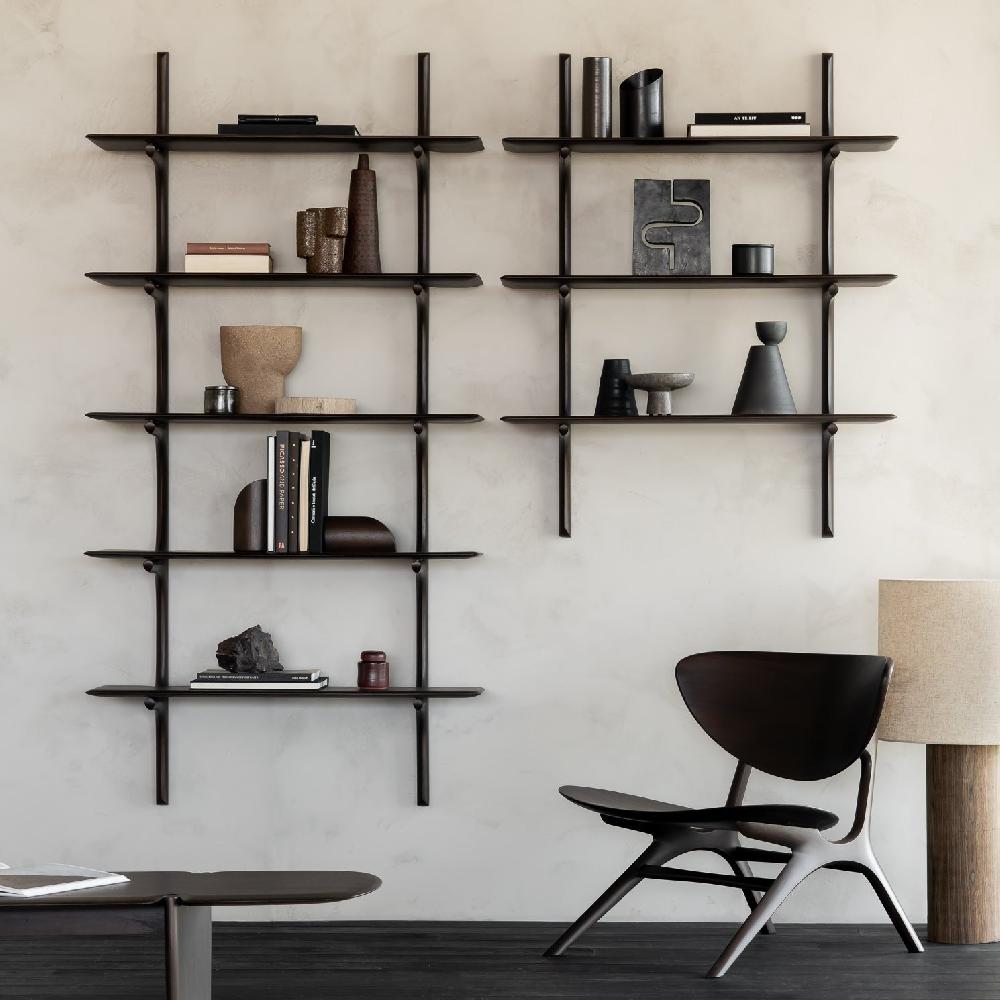 be home PI wall shelf - varnished mahogany - dark brown - 5 shelves