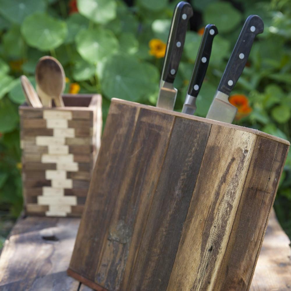 Be Home Reclaimed Wood Angled Rectangular Knife Block