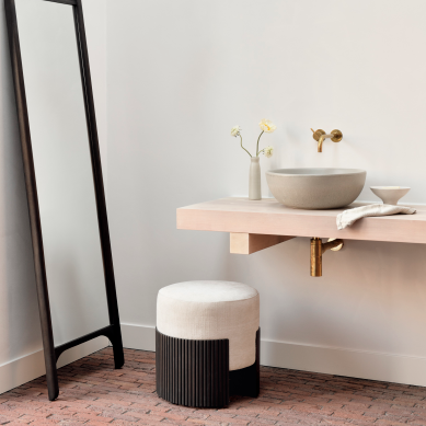 be home Roller Max Pouf Varnished Mahogany Dark Brown Rice Fabric