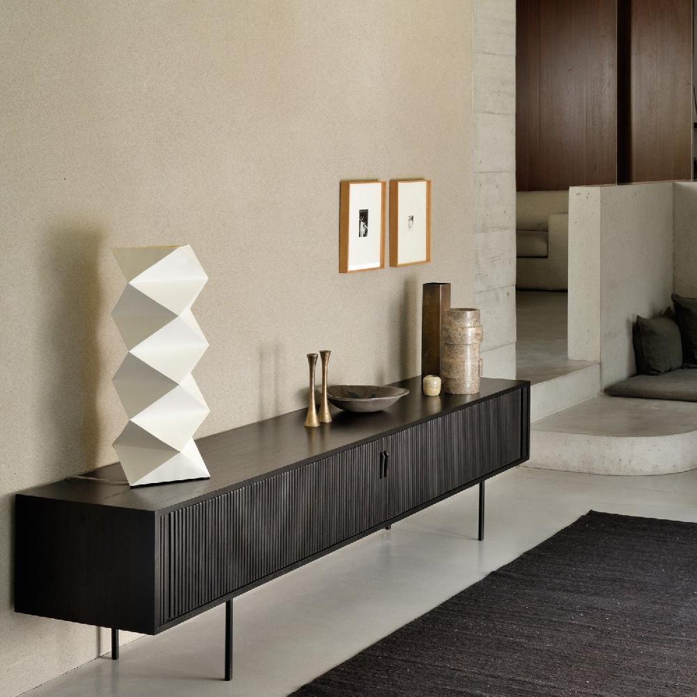 be home Roller Max TV cupboard - varnished teak - black - 2 sliding doors - 1 inside drawer