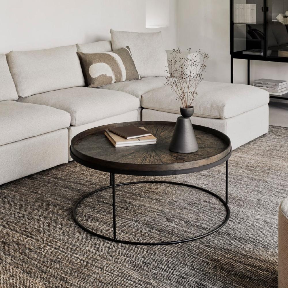 be home Round Black Slice Varnished Wood Tray Extra Large