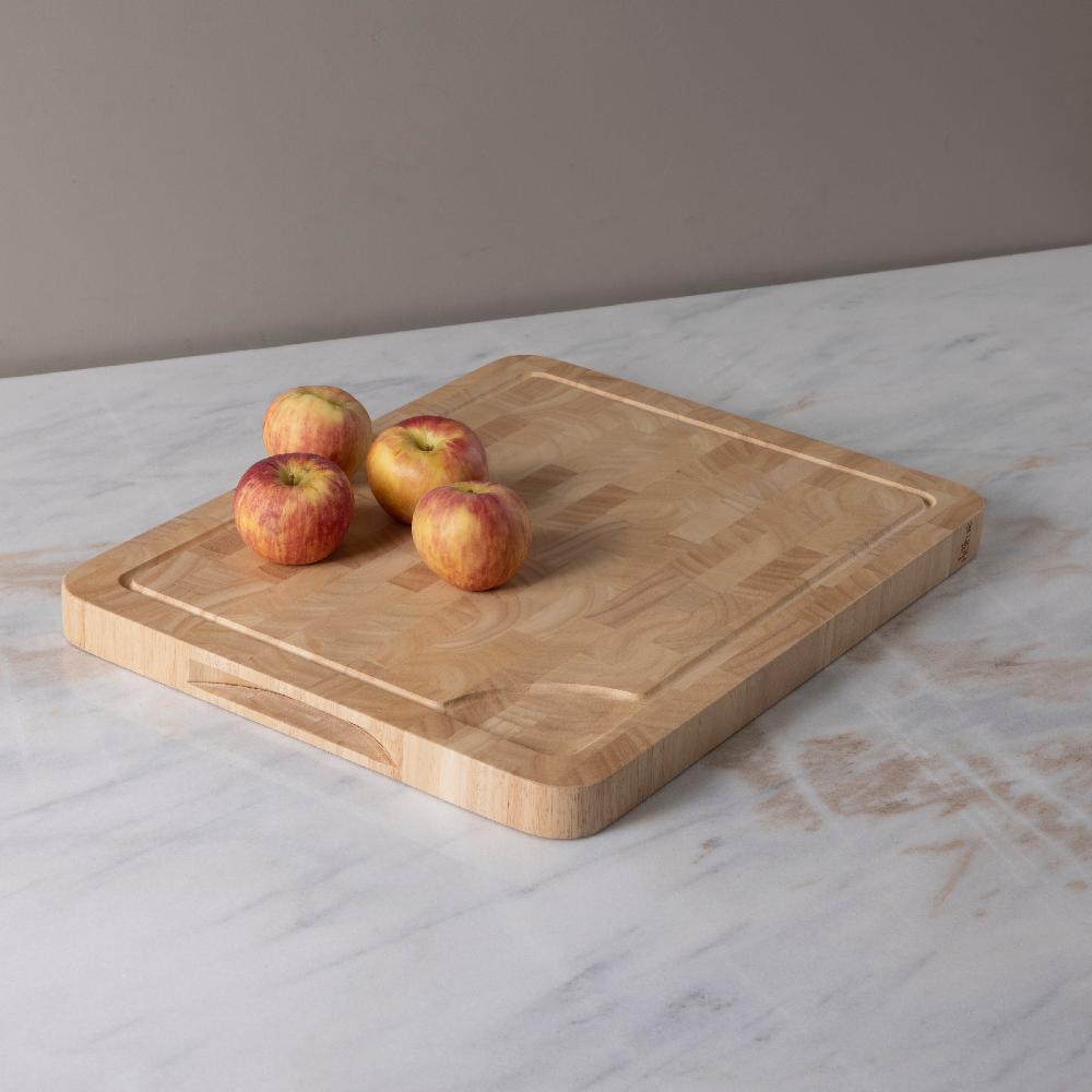 be home Rubberwood End Grain Rectangular Cutting Board Medium