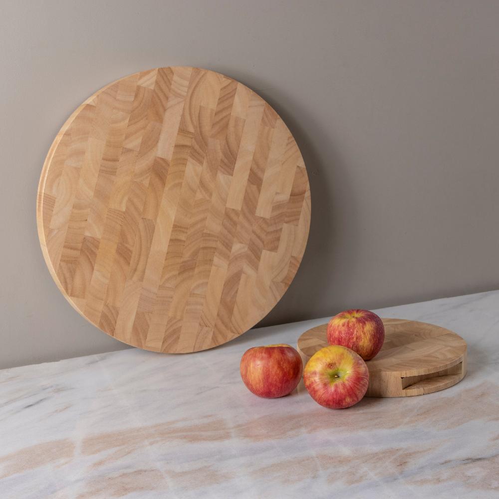 Be Home Rubberwood End Grain Round Cutting Board Large