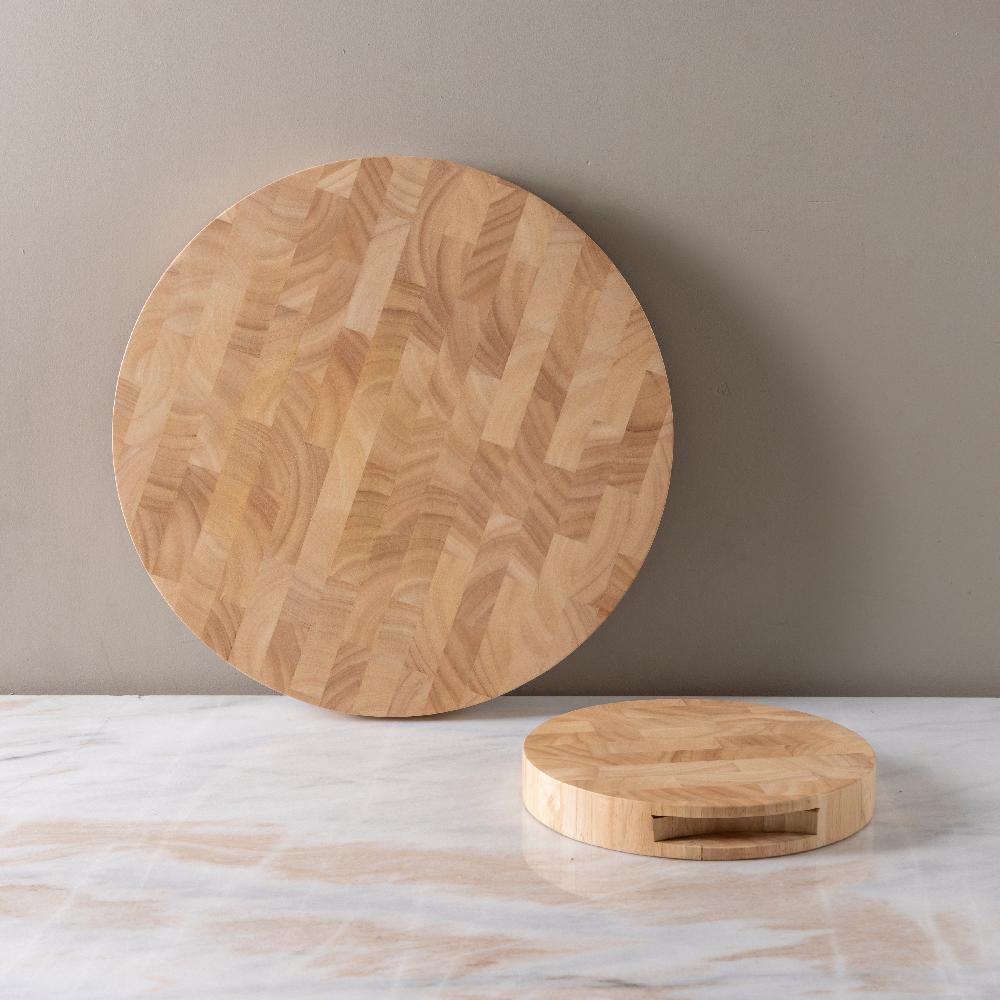 Be Home Rubberwood End Grain Round Cutting Board Large