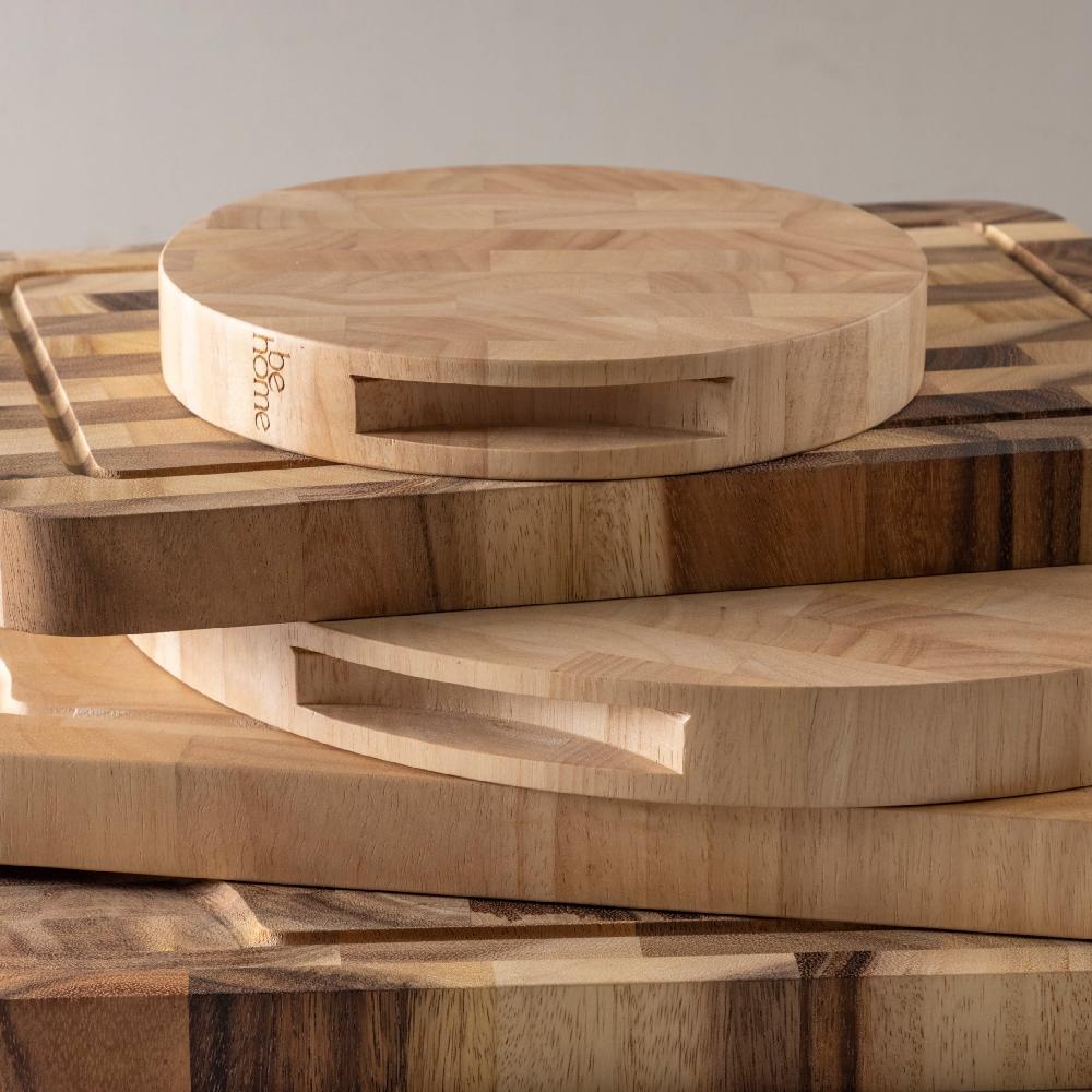 Be Home Rubberwood End Grain Round Cutting Board Large