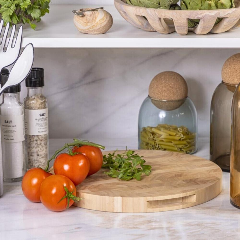 be home Rubberwood End Grain Round Cutting Board Large