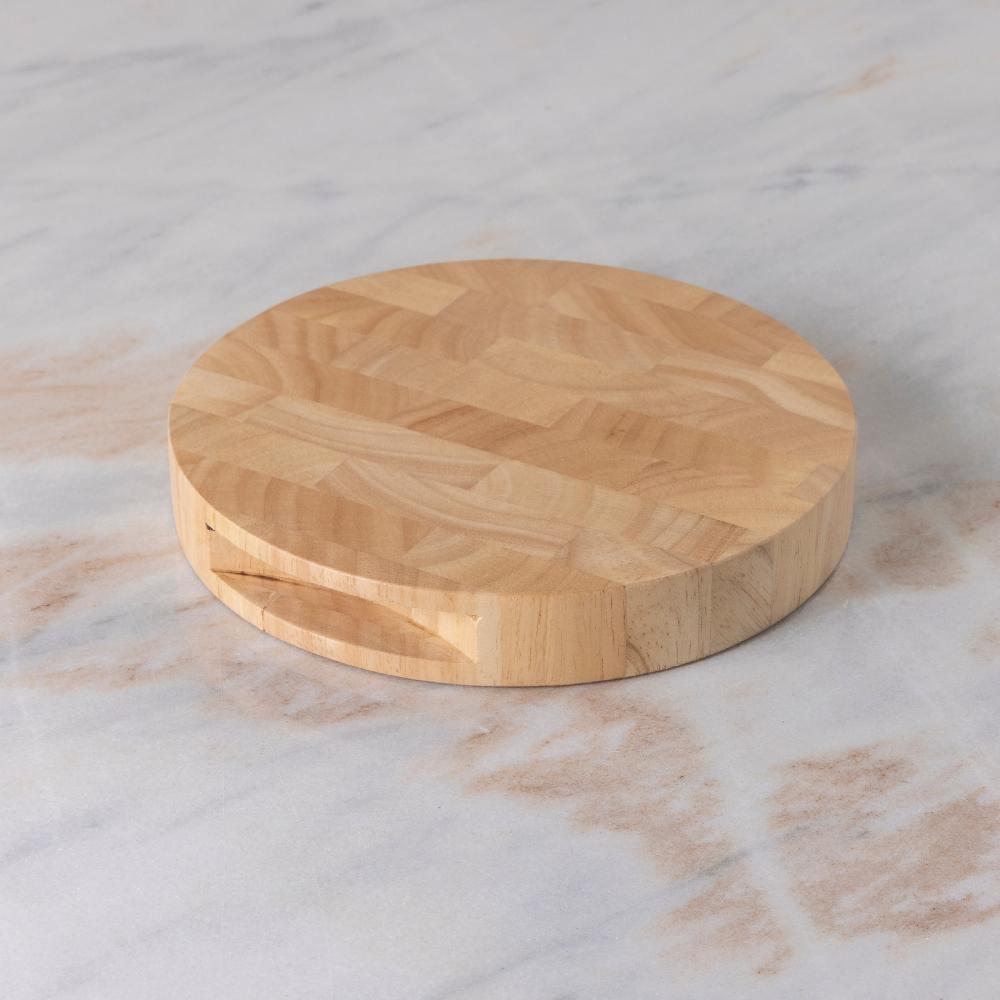 be home Rubberwood End Grain Round Cutting Board Small