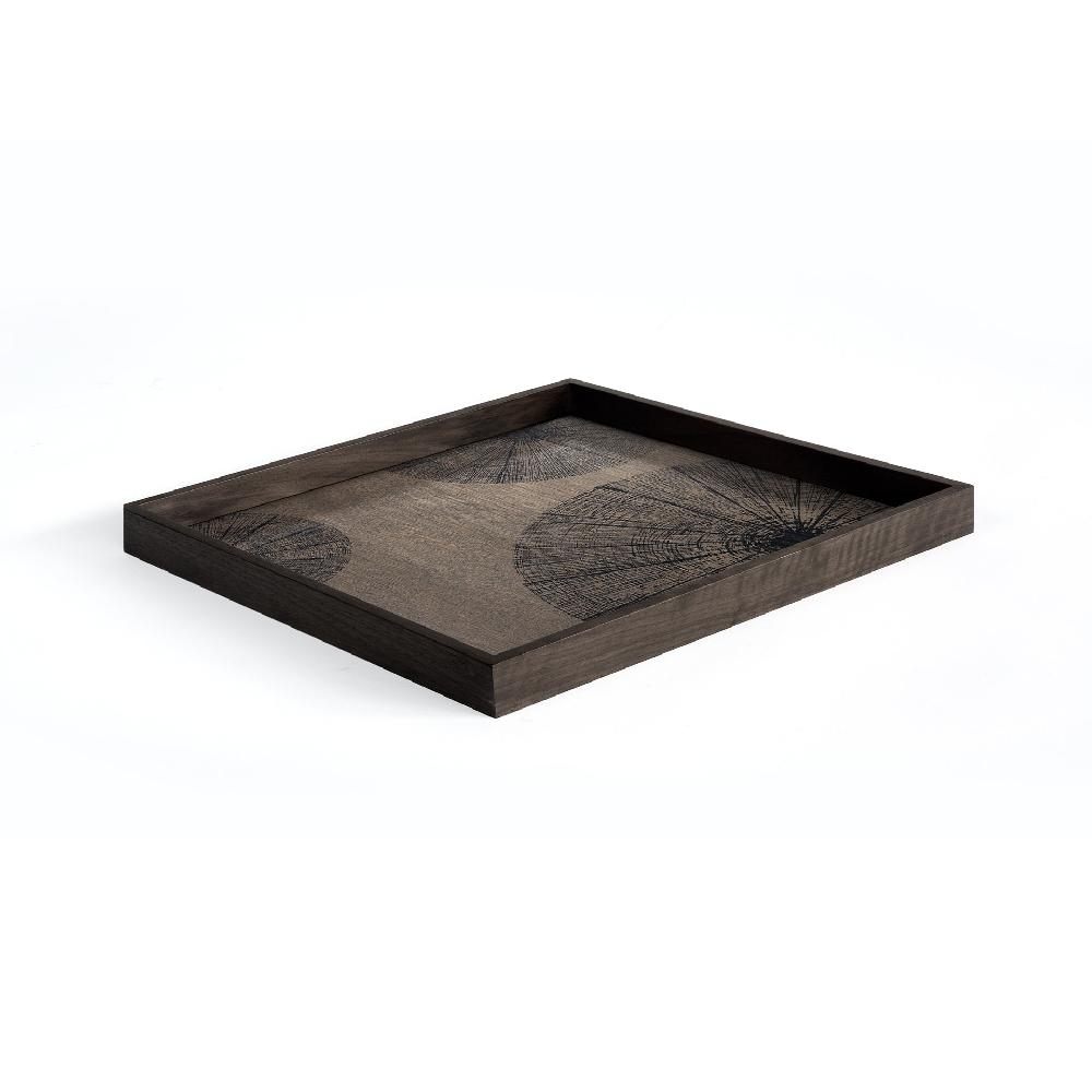 Be Home Square Black Slices Varnished Wood Tray Large