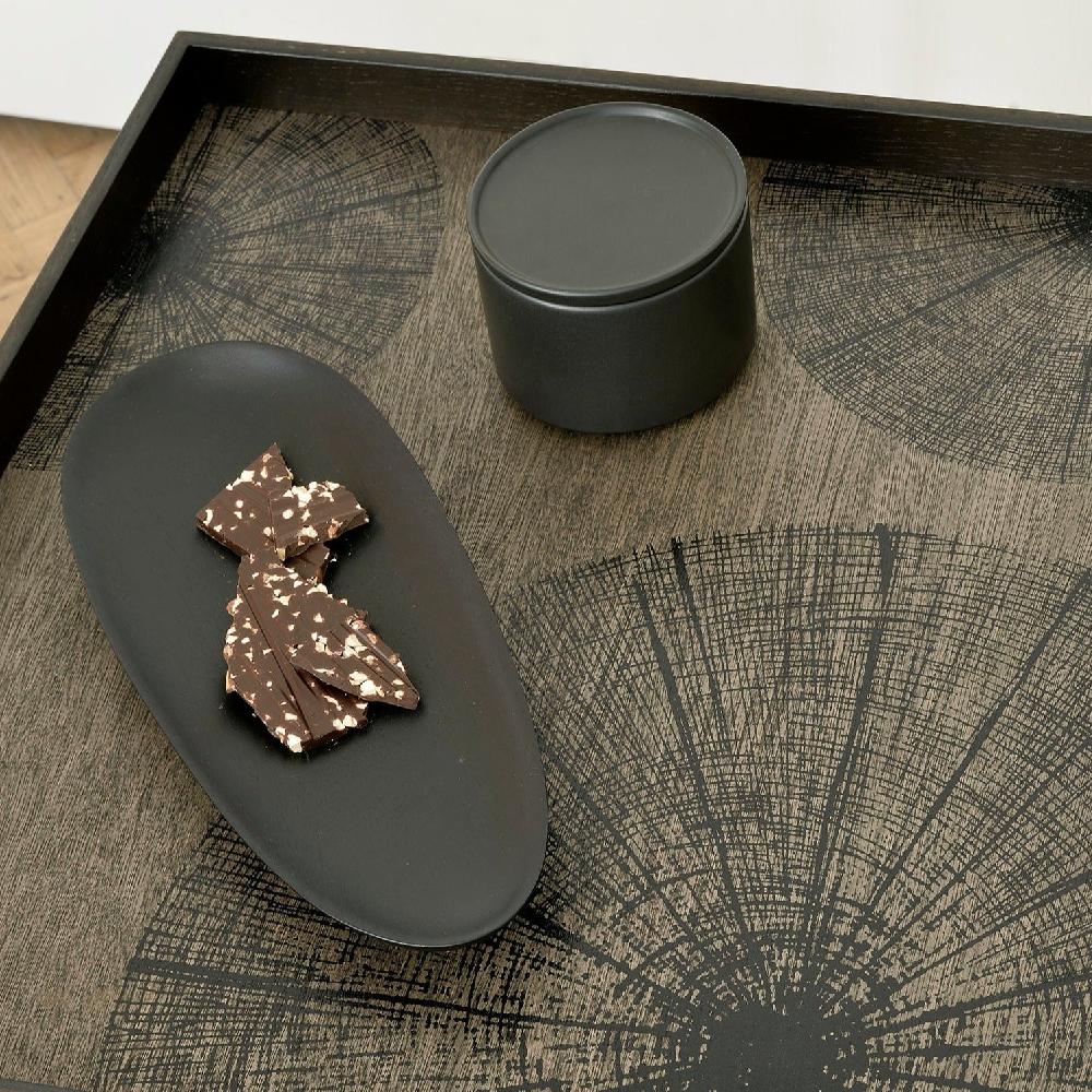 be home Square Black Slices Varnished Wood Tray Large