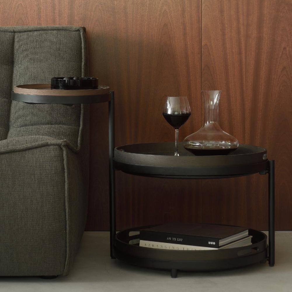 be home Swivel tray side table - varnished wood - black - round - XS - tray not included