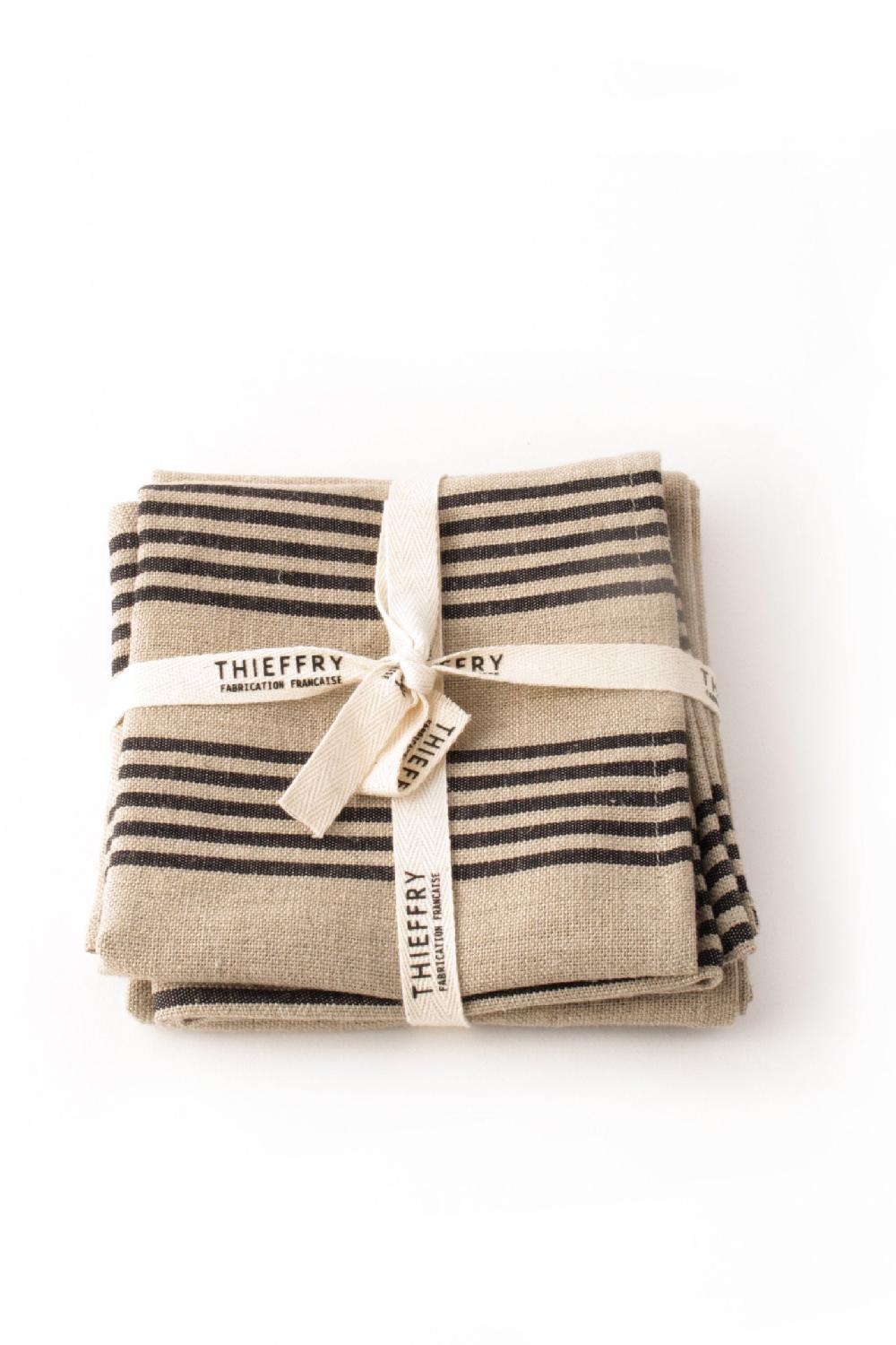 Be Home Thieffry Belgian Linen Dishtowels Black Stripe & Natural Set Of 2