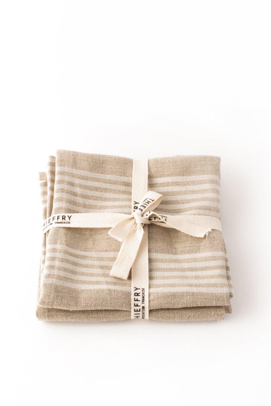 be home Thieffry Belgian Linen Dishtowels White Stripe & Natural Set of 2