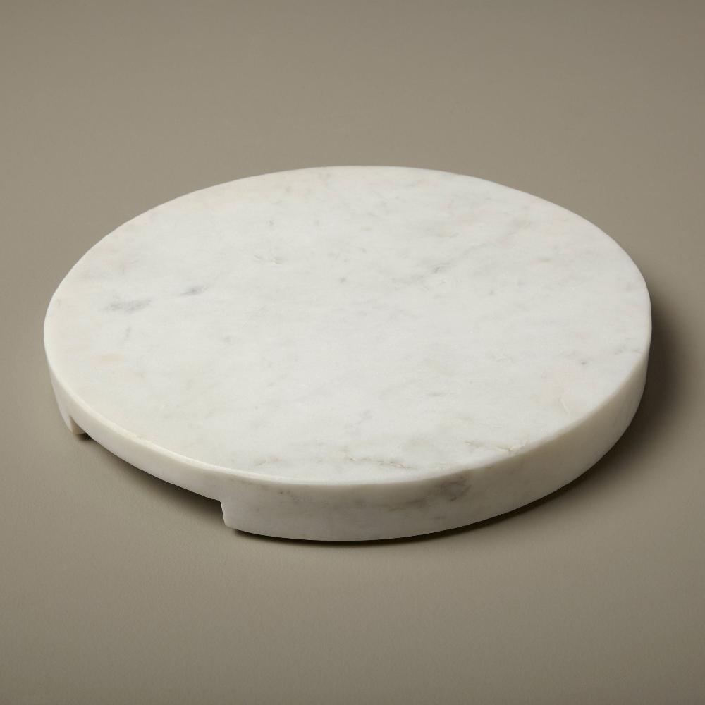 Be Home White Marble Thick Round Board With Handle Grooves