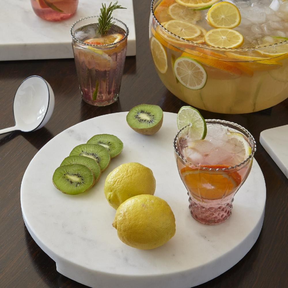 Be Home White Marble Thick Round Board With Handle Grooves